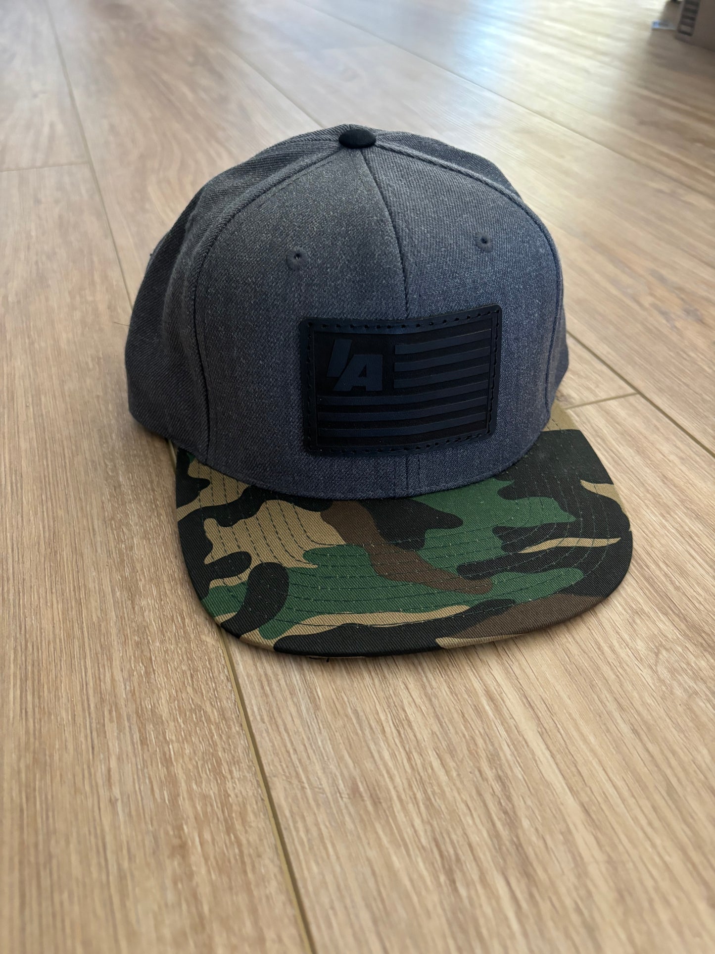 Flat Bill Black Leather Patch Hat