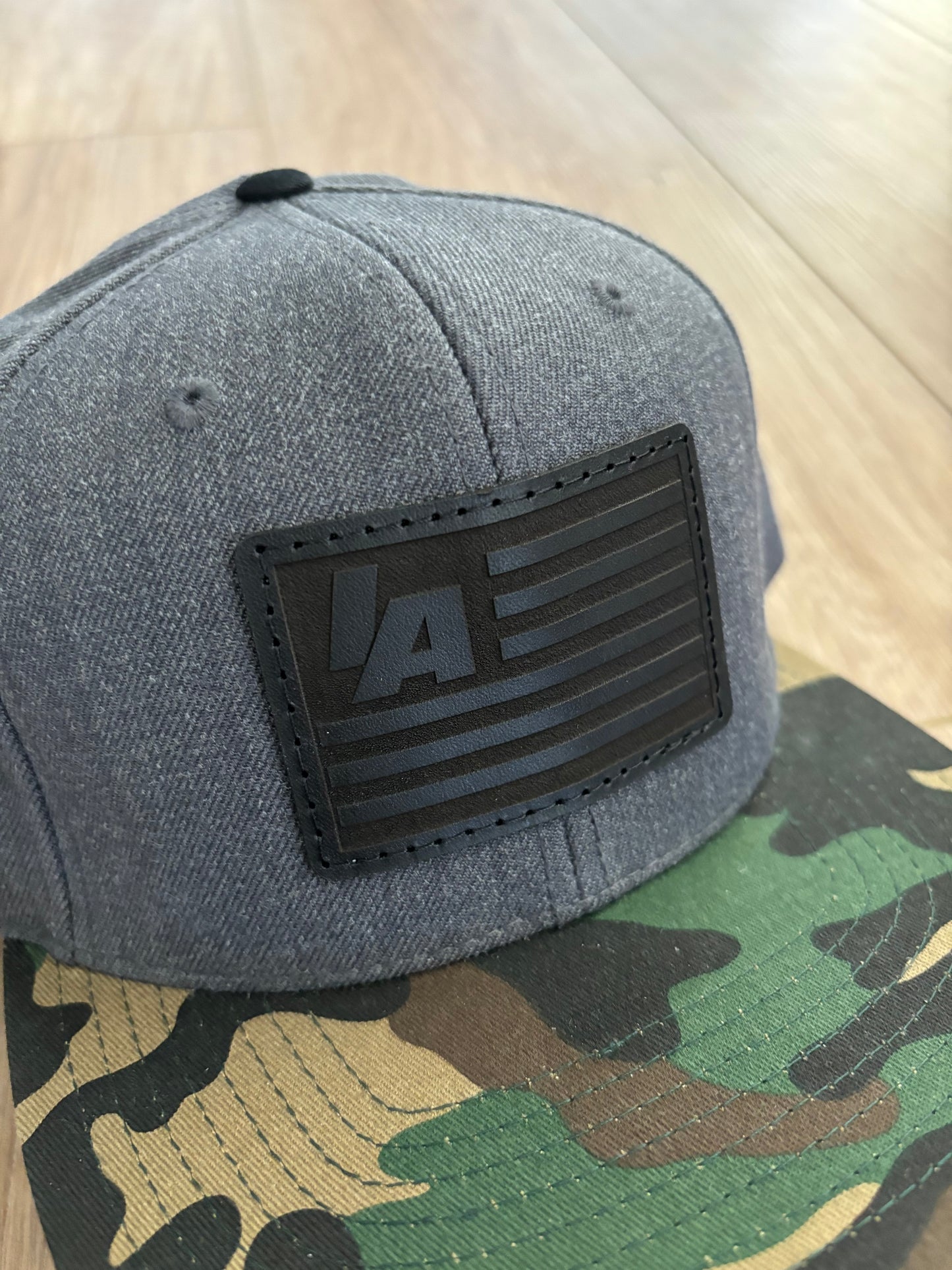 Flat Bill Black Leather Patch Hat