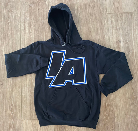 Black Hoodie with Blue and White IA Outline
