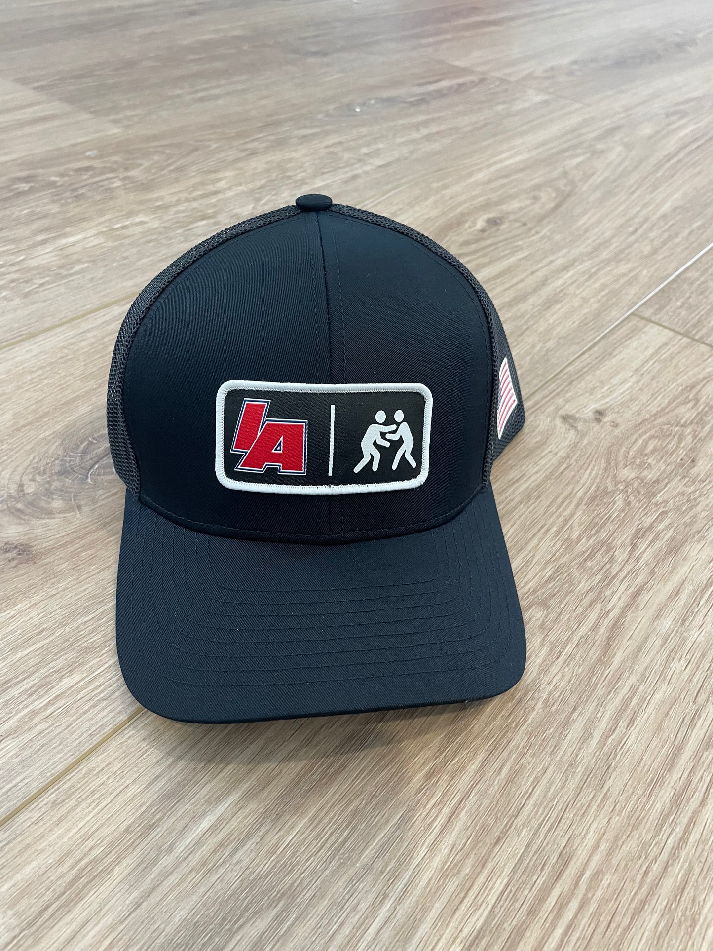IAwrestle Black with White Stitch Patch Hat