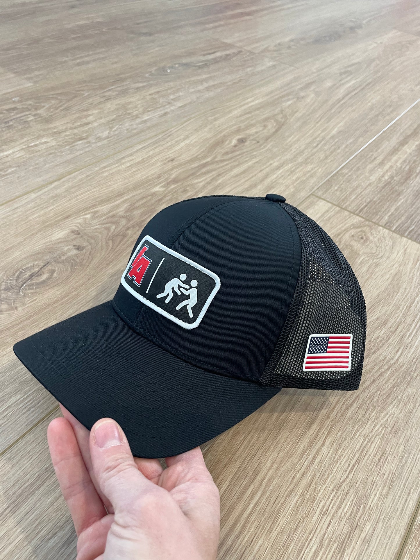 IAwrestle Black with White Stitch Patch Hat