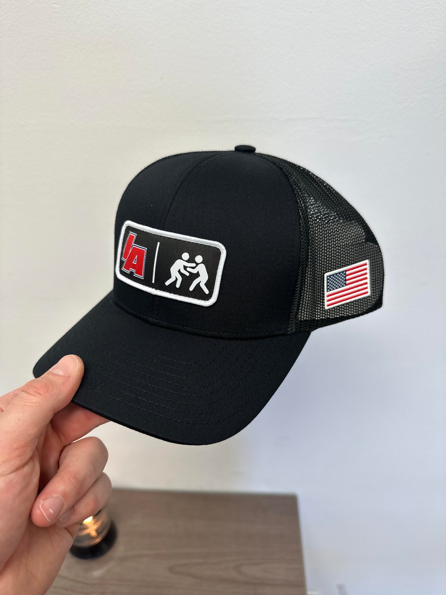 IAwrestle Black with White Stitch Patch Hat